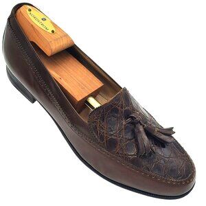 Italy Bally Royce Men size 7.5 Brown Crocodile Leather Tassel Loafer Dress shoes